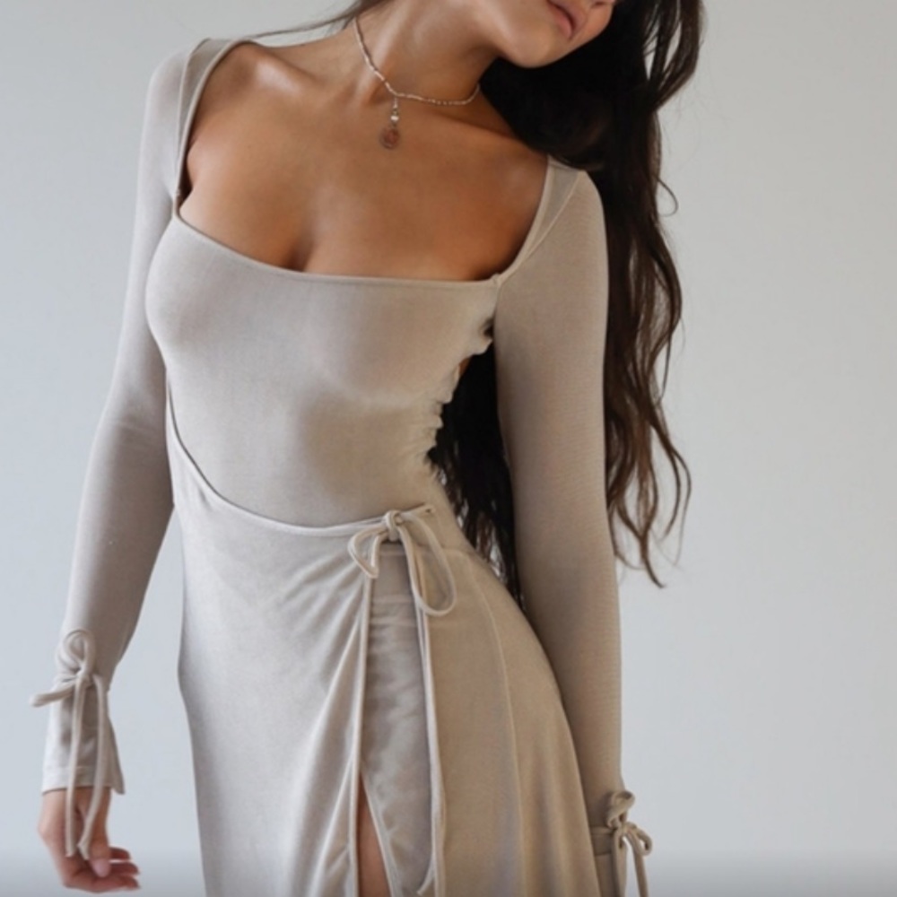 Cutout Long Sleeve Bodysuit Wrap Mini Dress